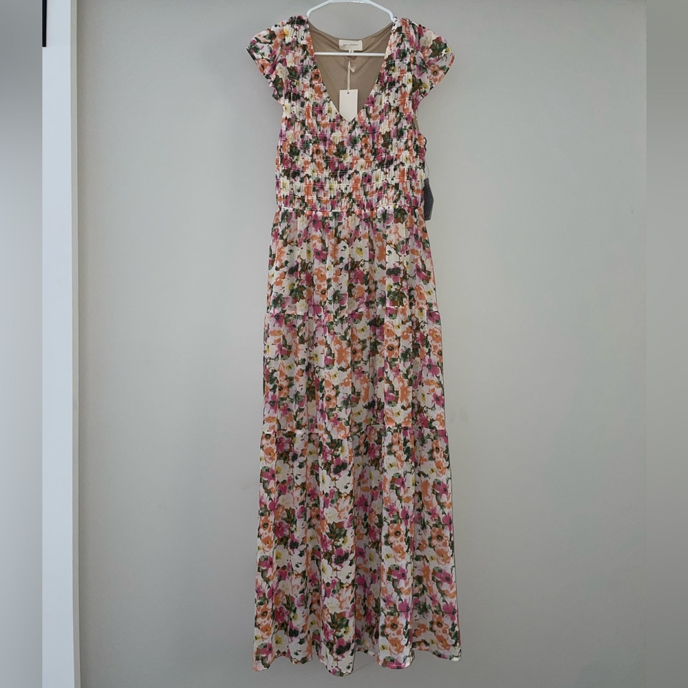 Melloday Maxi Pink, Orange & White Floral Dress. Size Large - NWT